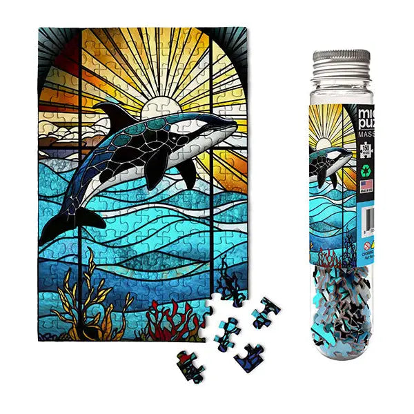 Micro Puzzles Mini 150 piece Jigsaw Puzzle- Stained Glass Orca: Marine Life