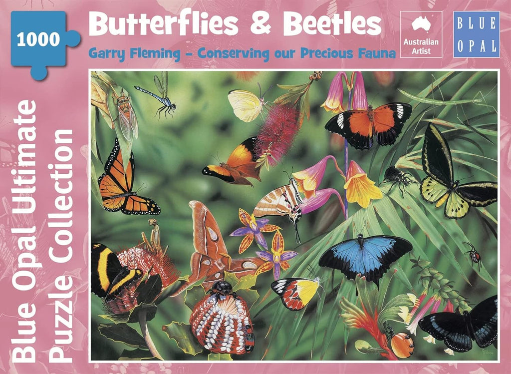Blue Opal 1000 Piece Jigsaw Puzzle - Butterflies and Beetles