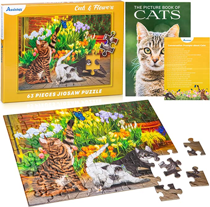 Assistex Large Piece Jigsaw 63pc – Cats & Flowers