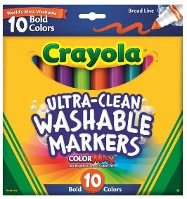 Crayola 10 Ultra Clean Washable Broad Line Markers Bold Colors