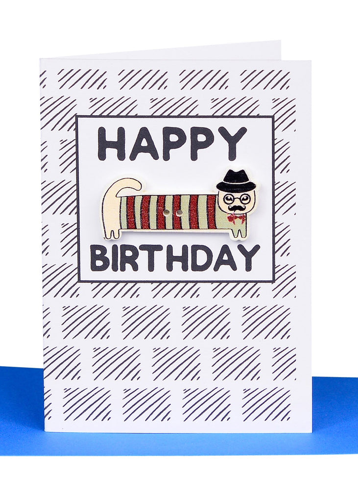 Greeting Card Small- Happy Birthday with Long Wooden Dog