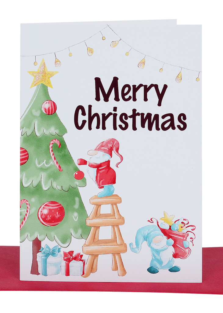 Greeting Card - Christmas Gnomes and Glitter Star