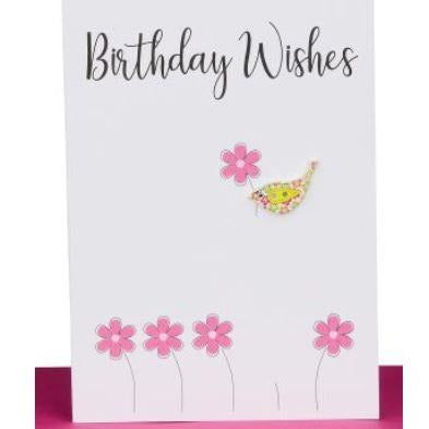Greeting Card - Birthday Wishes with Wooden Bird