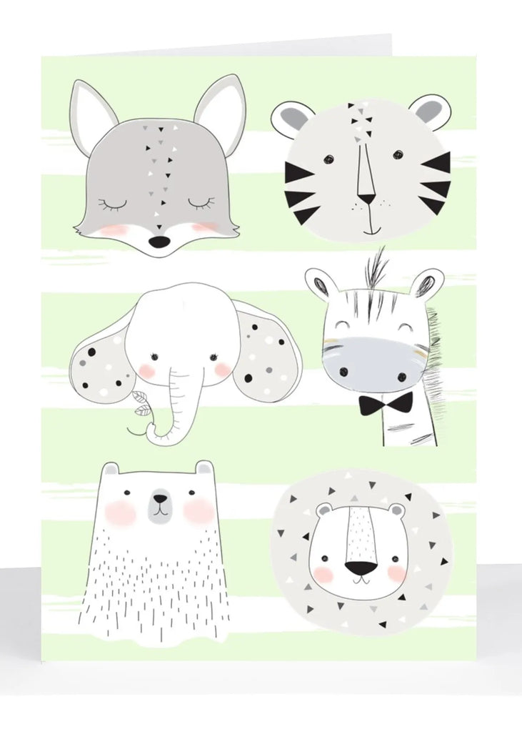 Greeting Card - Lime Stripes and Baby Animals