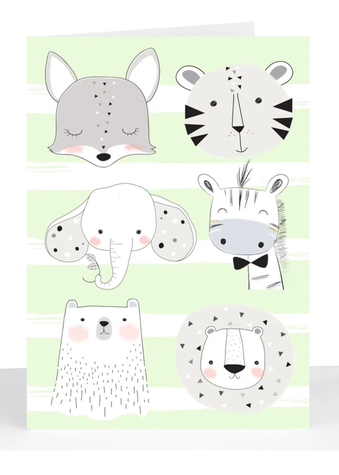 Greeting Card - Lime Stripes and Baby Animals